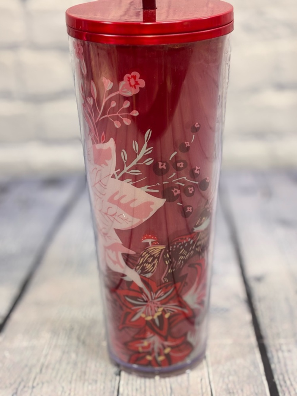 Starbucks 2022 Pearl Red Enchanted Forest Limited Edition Venti 24 Oz Tumbler - Picture 2 of 6